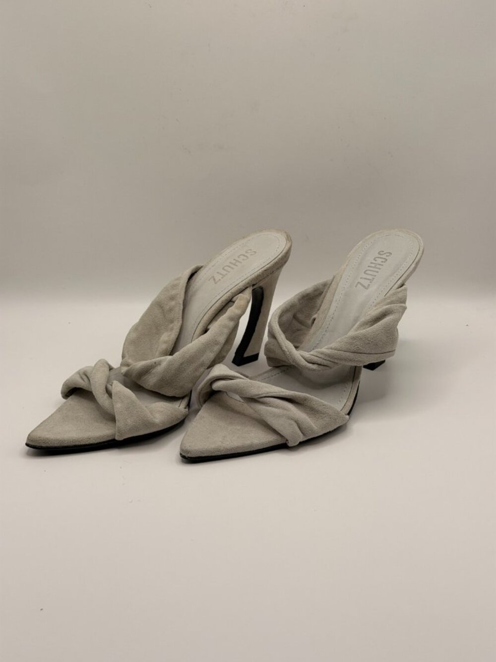 Schutz Womens Meline Grey Double Strap Mule Suede Sandal Sz 6 B